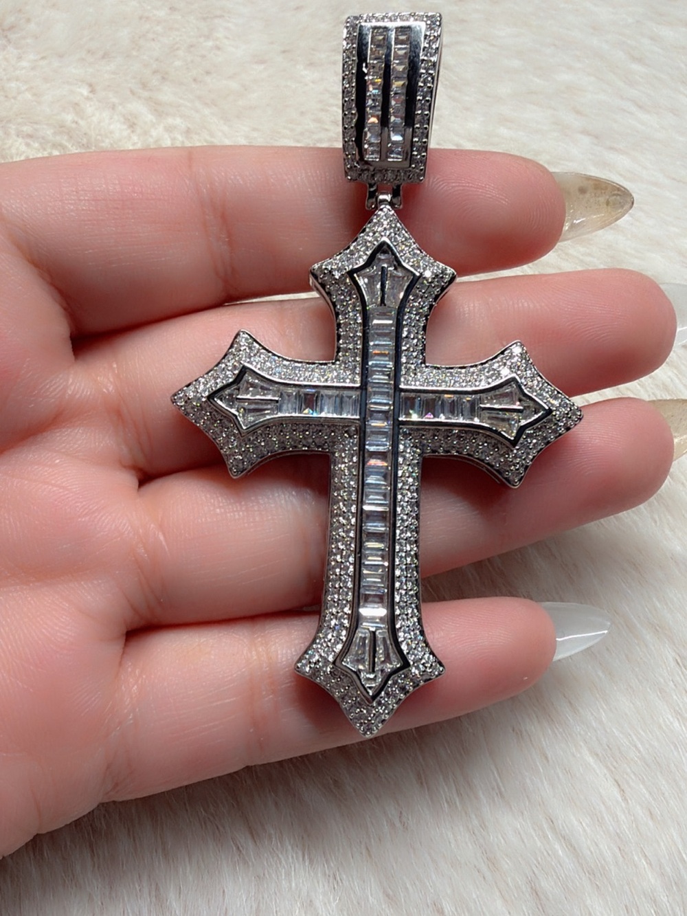 Silver color cross pendant 3.5in long